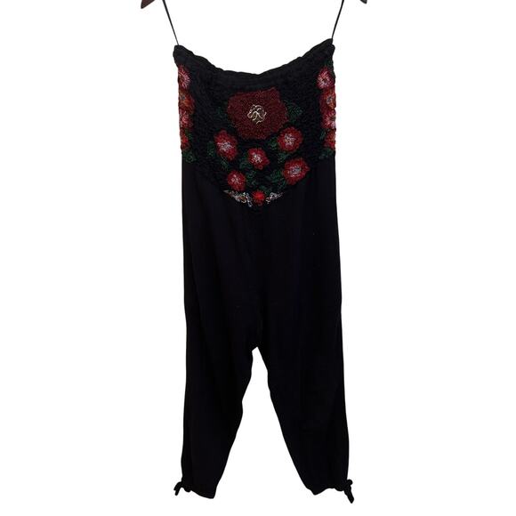 Free People Karen Strapless Rose Embroidered Pants Jumpsuit Size Small - Picture 2 of 7